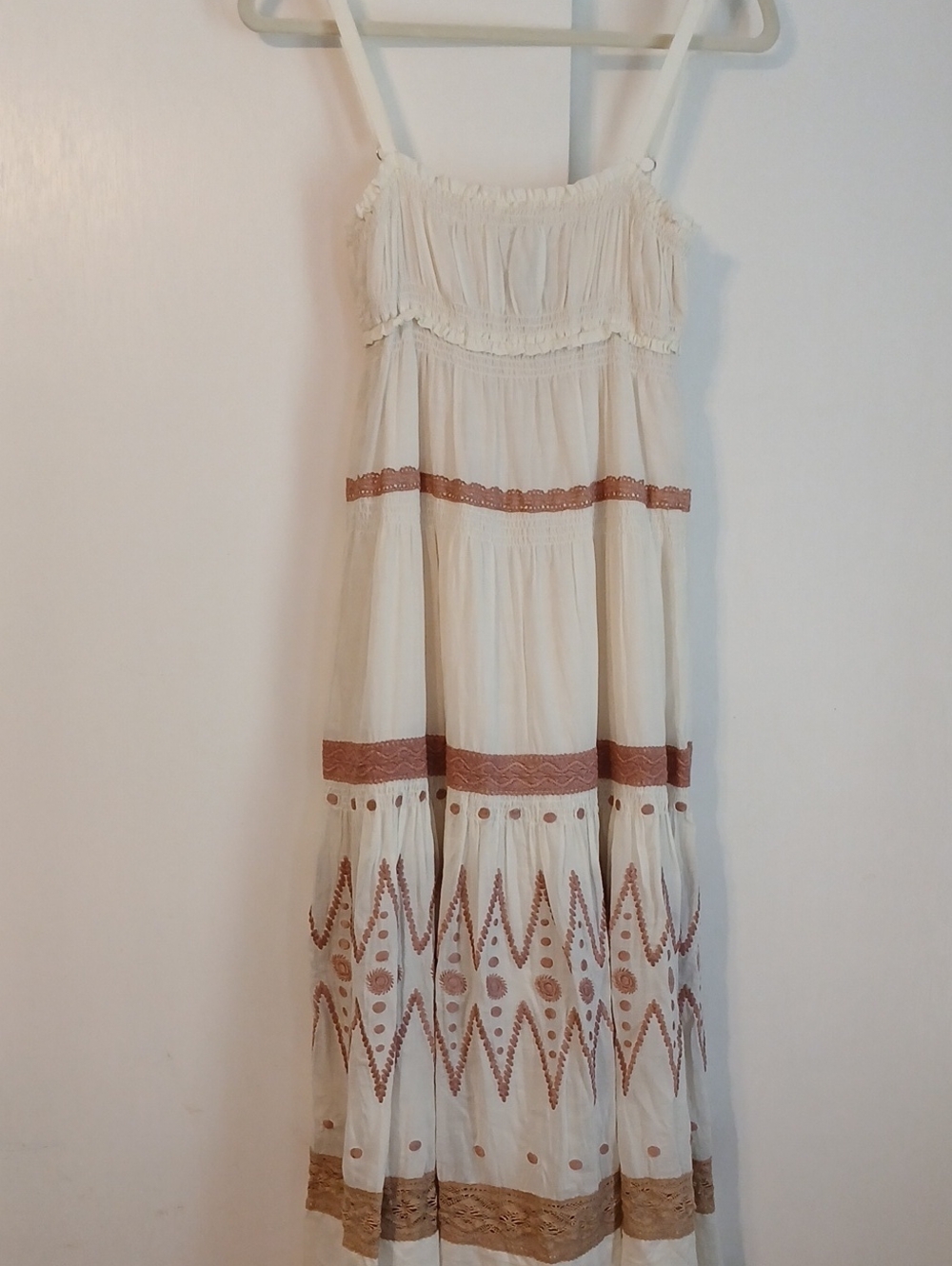 Lani Cream Maxi Dress with Tan Embroidery in Size S/M